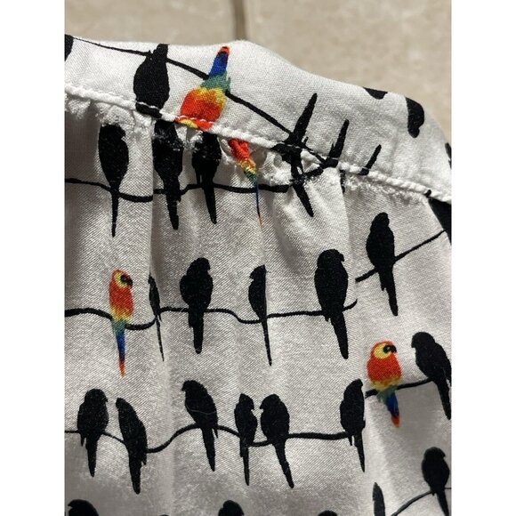 Jane + Delancey Womens Bird Print Short Sleeve Button Down Shirt Size L White - Picture 13 of 14
